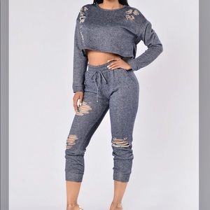 Fashion Nova navy Distressed Lounge Set
